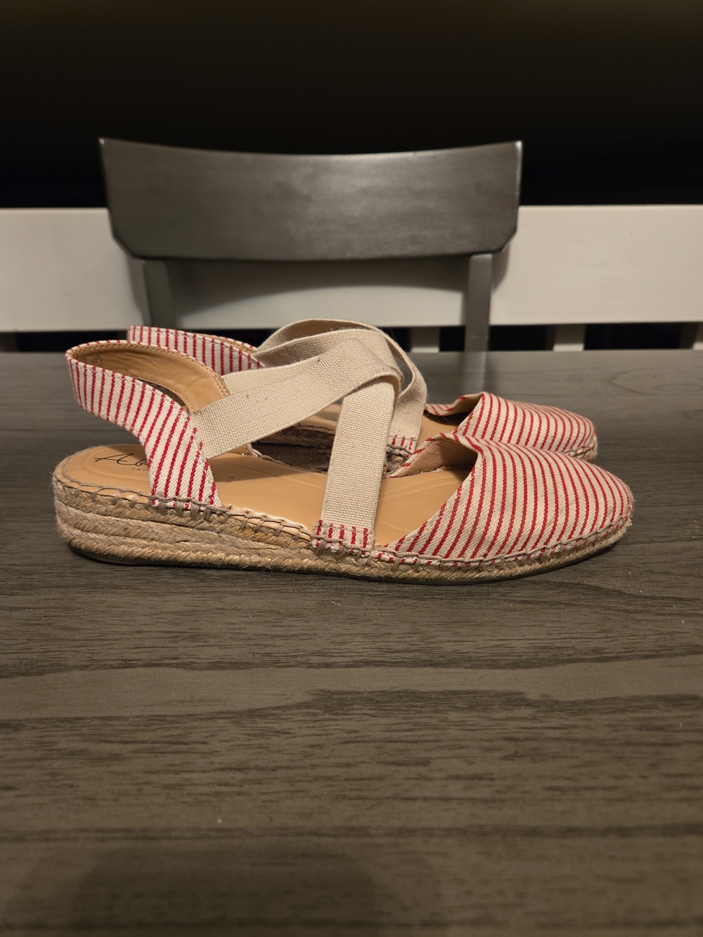 Abella Shoes Womens 8.5 M Rivera Espadrille Red Striped Closed Toe Wedge Heels